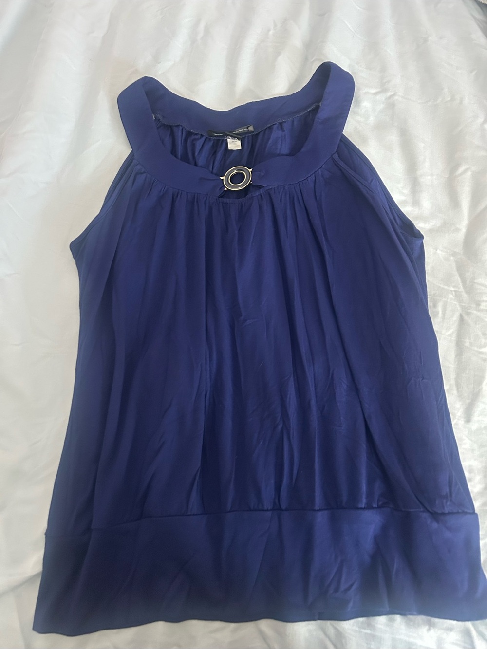 Cable & Gauge Navy Blue Halter Tank with Metal Ring Accent